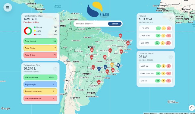 Dashboard SIARO da AXOL com mapa de ativos